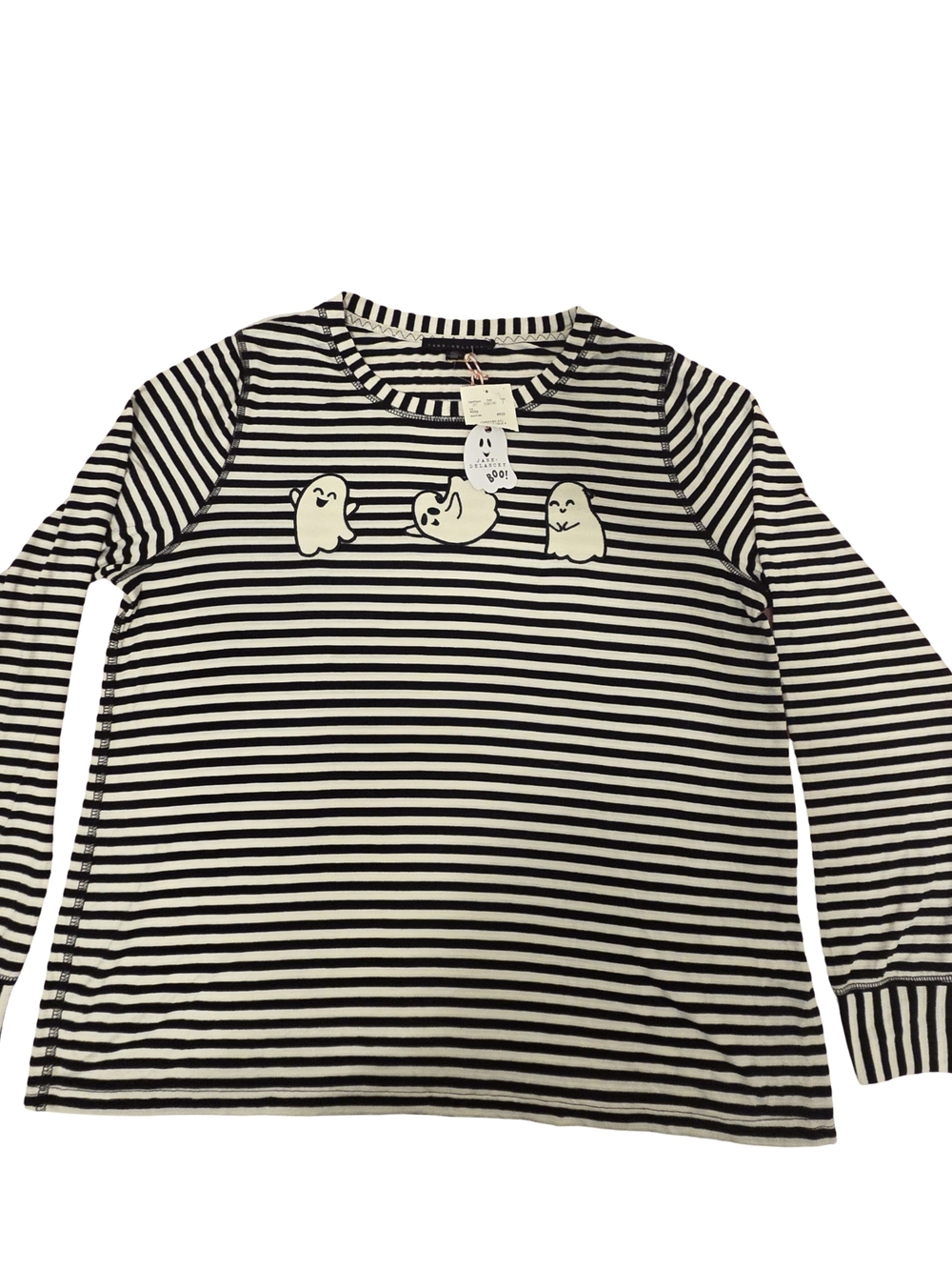 Jane+Delancy Black & White Striped Long-Sleeve Tee with Ghost Appliqués